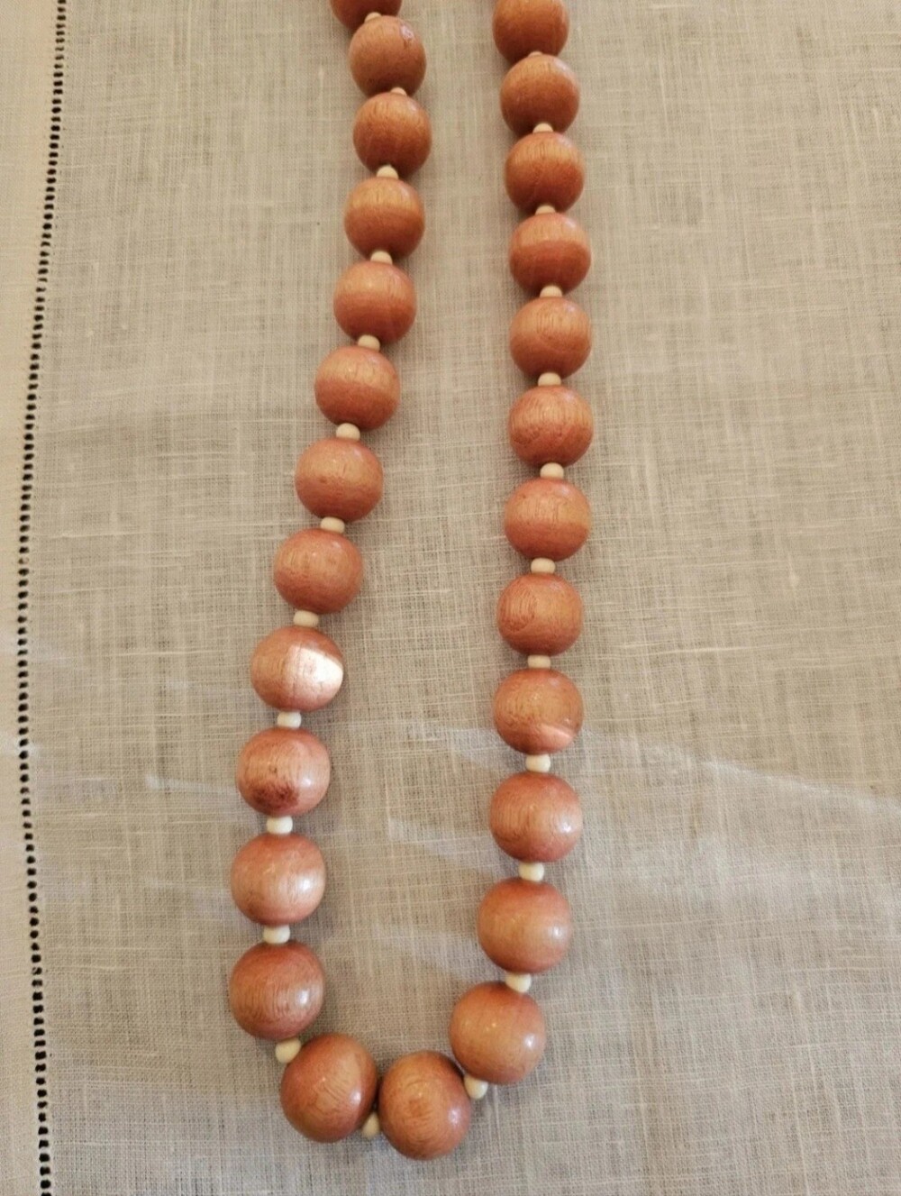Vintage 60's Wooden Bead Necklace Orange/ Coral Boho Style Statement 32"